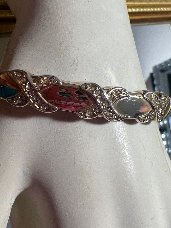 Jewelry - Silver-Tone Rhinestone Twist Bangle Bracelet